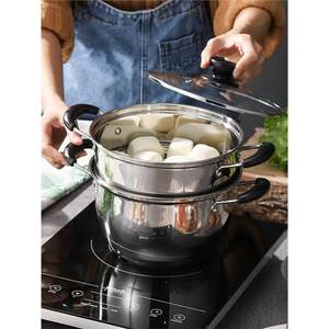 Olla vaporera de acero inoxidable con tapa de vidrio, material 316, doble capa, para cocinar arroz y alimentos al vapor en gas o inducción. - Product Image 5