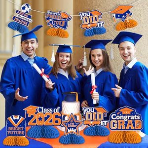 Centres <span class=keywords><strong>de</strong></span> table en nid d'abeille orange et bleu pour la remise des diplômes, décorations <span class=keywords><strong>de</strong></span> table « Vous l'avez fait ! » pour les fournitures <span class=keywords><strong>de</strong></span> fête des diplômés <span class=keywords><strong>de</strong></span> la promotion 2026 - Product Image 5