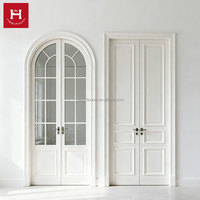HappyHouses Français Intérieur Sculpture Verre Porte En Bois Fourniture D'usine Pin 6 Panneau Solide Noyau Porte Pivotante pour Appartement Maison Villa