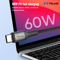 Câble USB C vers C Miccell en gros, durable, avec charge PD 60W et transfert de données 480 Mbps pour ordinateurs portables, tablettes et smartphones