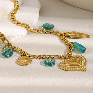 שרשרת אופנה חדשה וטרנדית מצופה זהב 18 קראט, נירוסטה, בצורת לב עם נקודות פולקה, תליון וינטג' לנשים, תכשיט. - Product Image 3