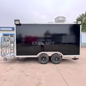 Remolque de Concesión Móvil Negro de Doble Eje con Dos Ruedas, Fregaderos y Campana Extractora, Carro de Comida para Perritos Calientes - Product Image 3