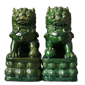 Porcelain Fu Home Fengshui Foo Dog Guardian Lion Figurine Set
