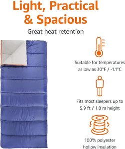 30 ° <span class=keywords><strong>Sac</strong></span> <span class=keywords><strong>de</strong></span> <span class=keywords><strong>couchage</strong></span> F Cool Weather pour adultes, chaud et confortable, <span class=keywords><strong>compact</strong></span> et léger, 75" x 33", bleu - Product Image 3