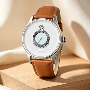 OEM Minimal Dial One Watch Hand Men Quartz Timepiece Premium Leather Band Day <b>Calendar</b> Dual Display For Business Daily Wear - Product Image 3