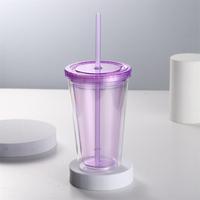 Gobelet Boba en plastique réutilisable, avec couvercles et paille, pour sport en plein air, ml, 16oz 24oz