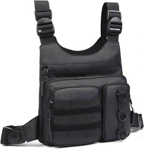Sac de poitrine tactique unisexe léger pour activités de plein air, gilet de course avec poche pour bouteille d'eau, fermeture éclair, polyester imperméable, EDC - Product Image 2