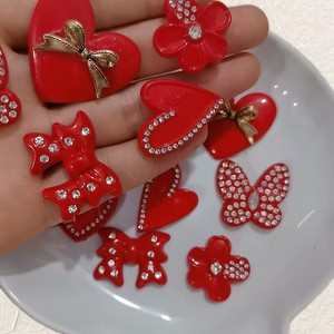 100 pièces couleur rouge mélangée Kawaii papillon coeur arc <span class=keywords><strong>Beart</strong></span> Flatback résine Cabochon téléphone déco pièces bricolage Scrapbooking cheveux arcs Acce - Product Image 4