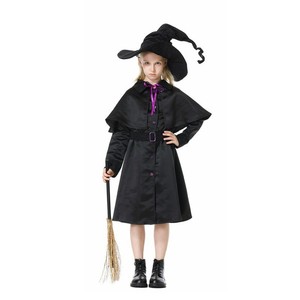Disfraz de bruja de Halloween para niños, conjunto de vestido negro con sombrero y escoba para 8 a 13 años, juego de rol, cosplay - Product Image 1