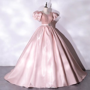 Pink Satin Ball Gown Sweetheart Neckline Empire Waist Long Evening Dress Women's Formal Wear - Product Image 1