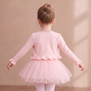 Chaqueta de punto tipo cárdigan para niñas, manga larga, con lazo de diamantes de imitación y volantes, para práctica de ballet en estudio - Product Image 5