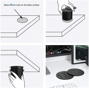 Trắng Đen 80mm ẩn trong văn phòng bàn tròn Grommet chúng tôi Ổ cắm điện USB A + USB-C sạc Ổ cắm với đầu xoay Bìa - Product Image 6