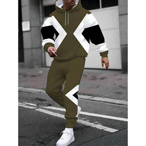 2pcs người đàn ông của thời trang dạo phố trùm đầu sweatsuit Set <span class=keywords><strong>Polyester</strong></span> vải dệt kim thường xuyên phù hợp với thiết kế in cho áo và quần - Product Image 3