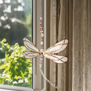 Mặt dây treo cửa sổ hình chuồn chuồn phong thủy hiện đại, cánh kim loại tinh xảo với pha lê bắt nắng, dành cho Giáng sinh - Product Image 1