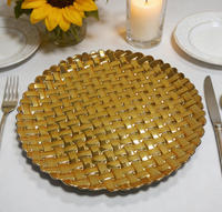 Assiettes rondes de luxe en plastique PP doré de 13 pouces, écologiques, personnalisables et durables, pour la décoration de table de mariage ou de dîner
