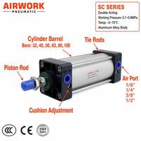 Cylindre pneumatique à piston de type SC Airtac, 1 tonne, 2 tonnes, 10 tonnes, 20 tonnes, grand alésage 80, 100, 125, 160, 200, 250 pour robot convoyeur