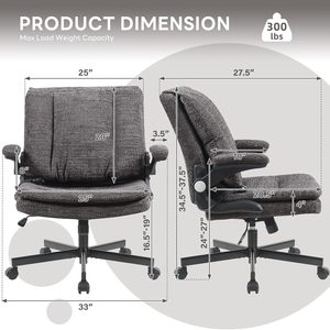 Criss Cross Legged Office <b>Chair</b> with Flip-Up <b>Back</b>&Dynamic Airbag Lumbar <b>Support</b>, Wide Seat Desk <b>Chair</b>, Flip-Up Arms with Wheels - Product Image 2