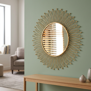 For Glam Brass Wall <b>Mirror</b> Mid Century Modern Decorative Sunburst Design Star Shape <b>Framed</b> <b>Gold</b> Finish Living Room Bedroom - Product Image 1