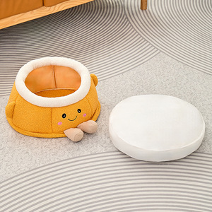 Round Orange Cat <b>House</b> With Lid Winter Warm Pet <b>Bed</b> For Indoor Cats Washable Polyester Fiber Filled - Product Image 1