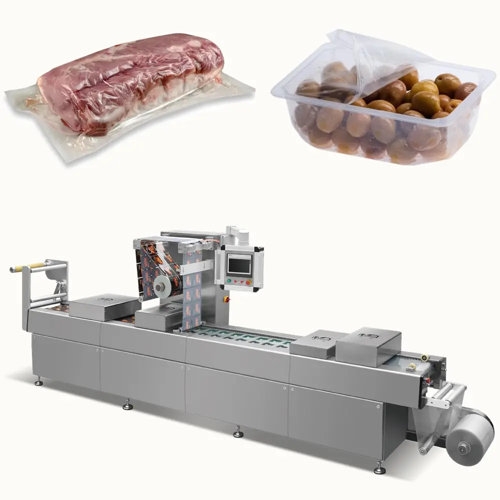 Embalagem de carne de queijo e salsicha de alimentos, para alimentos, máquina de embalagem a vácuo automática, película rígida e flexível com mapa, nivelamento de gás