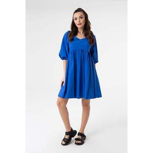 เดรสมินิเดรสคอวีแขนบอลลูนสำหรับผู้หญิง - 31153ELB - SAX BLUE - Product Image 3