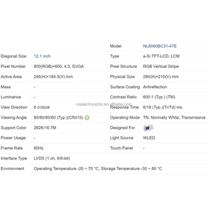 โมดูลหน้าจอ LCD สำหรับแผงควบคุมอุตสาหกรรม NL8060BC31-47E - Product Image 3