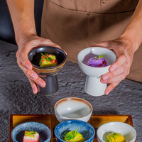 Mangkuk Dessert Keramik Jepang Berkaki Tinggi, Cangkir Es Krim dari Tembikar Kasar, Perlengkapan Meja Restoran, Grosir, Custom