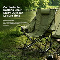 Fauteuil à bascule portable moderne rembourré avec appui-tête matelassé et porte-gobelet, idéal pour le camping en extérieur, la plage, le jardin, le parc et la terrasse