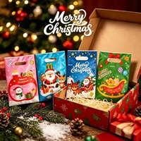 Sacs cadeaux de Noël personnalisés imprimés 16,5x25cm en film nacré avec poignée découpée, sacs de fête de Noël pour bonbons et biscuits