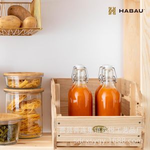 Cesta de almacenamiento de madera rectangular con asa para cocina, caja para guardar frutas y verduras - Product Image 3