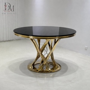 Table de réception ronde personnalisée en acier inoxydable doré avec base torsadée en croix et plateau en verre trempé miroir - Product Image 2
