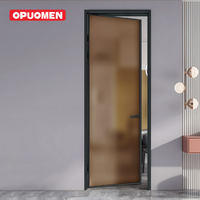Pintu Kamar Mandi Aluminium Eropa Modern dengan Kaca Buram Interior Berkualitas Tinggi, Permukaan Tahan Air untuk Vila Apartemen