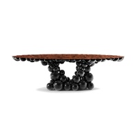 Table de salle à manger moderne de luxe en acier inoxydable plaqué or avec dessus ovale en fonte laquée pour la maison et les meubles d'hôtel