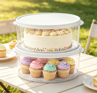 Lot de 2 boîtes de rangement rondes en plastique pour gâteaux, avec couvercle transparent, transporteur portable pour cupcakes et desserts