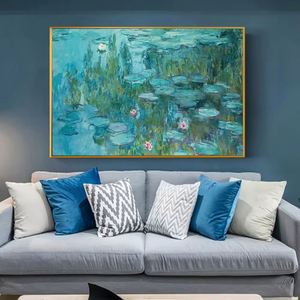Reproduction d'art impressionniste faite à la main, célèbre <span class=keywords><strong>peinture</strong></span> à l'huile de <span class=keywords><strong>Monet</strong></span>, fleur de lotus blanche - Product Image 3