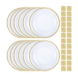 Wedding Charger Plates Acrylic Gold Beads Clear 13 Inch Chargers Set of 12 and 24 Pieces Napkin Rings