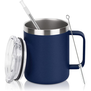 Mug à café isotherme en acier inoxydable 18/8 de 12 oz avec poignée, double paroi, isolation sous vide, tasse de voyage pour le camping - Product Image 1