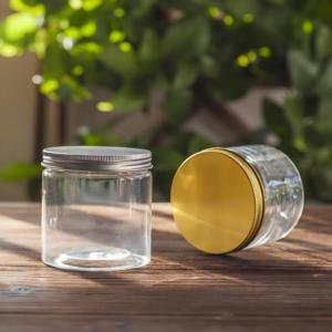 Pequeños envases vacíos para mascotas 200ml Tapas de oro transparente 3oz 5oz 8oz 16oz para exfoliante corporal Sales de baño Manteca de karité Productos para el cabello Plástico - Product Image 4