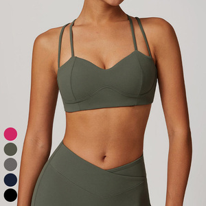 Fashion Fishbone Slim Top Running Top fisso Pad U Back sportivo a coste senza maniche da palestra canottiera Yoga canotta donna - Product Image 3