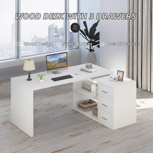 Escritorio de Computadora Modular Moderno de Madera con 3 Cajones Ajustables - Diseño en Forma de I para Oficina en Esquina, Ideal para Uso en Villas - Product Image 2