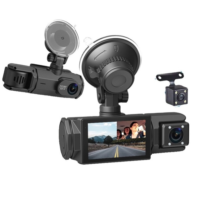 Screen 1080P HD Driving Recorder 3 Channel HD Infrared Night Vision Camera Car DVR Dash Cam With WiFi Car Black Box