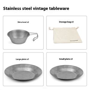 Vente chaude Camping En Plein Air Vaisselle Rétro En Acier Inoxydable Facile à Nettoyer Assiette À Manger Portable Pique-Nique Vaisselle Ensemble - Product Image 3