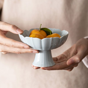 Chinese Retro <b>Ceramic</b> High-Footed Flower <b>Plate</b> With Stand For Tea Ceremony Snack Fruit Serving Dehua Made - Product Image 2