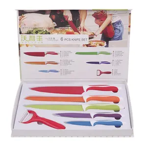 6Pcs Colorful Coating Knife Set With Ceramic Peeler Packed Into Gift Box