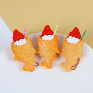 Cute and realistic strawberry ice cream taiyaki model pendant, adorable realistic Japanese snack fish <b>biscuit</b> food toy. - Product Image 1