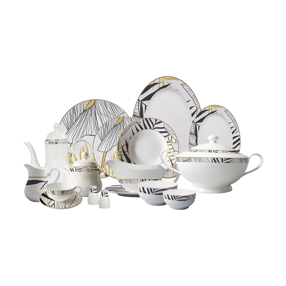 High End Royal Servies Sets Custom Keramische Servies Pratos Luxe Gerechten Gouden Platen