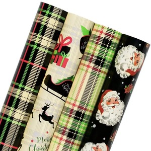 Custom Eco-Friendly Recyclable Christmas Gift <b>Wrapping</b> <b>Paper</b> Rolls Plaid Santa Reindeer Design Double-Sided Coated Art <b>Paper</b> - Product Image 1