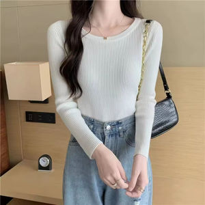 Suéteres de Mujer para Otoño y Primavera 2026, Camisetas de Manga Larga, Blusas de Oficina para Mujer, Color Sólido, Ajustadas, Casuales - Product Image 3