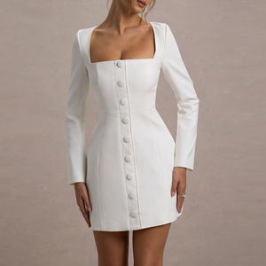 Produttore di abbigliamento Custom Brand grossisti fornitore on-Line collo quadrato a manica lunga bianco <span class=keywords><strong>Mini</strong></span> <span class=keywords><strong>abiti</strong></span> da festa donna - Product Image 3