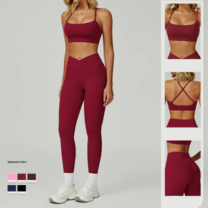 Conjunto Deportivo de Moda con Logotipo Personalizado, Sujetador Deportivo y Leggings de Yoga con Bolsillo, Ropa Deportiva para Gimnasio, Entrenamiento, Correr, Ejercicio, Tenis para <span class=keywords><strong>Mujer</strong></span> - Product Image 1